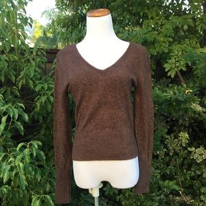 Brown glittery long sleeve petite sweater/shirt